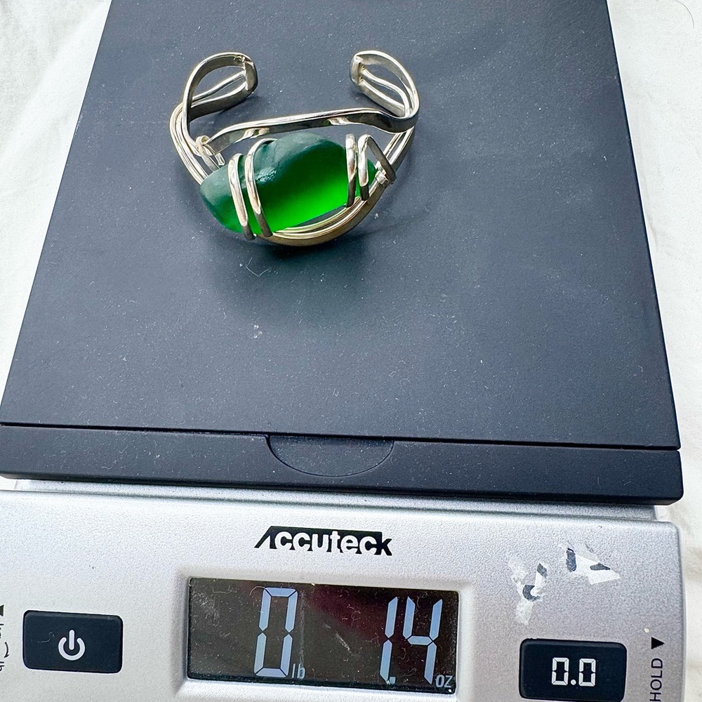 Sea Glass Sterling Silver Cuff Bracelet - Picture 4 of 10